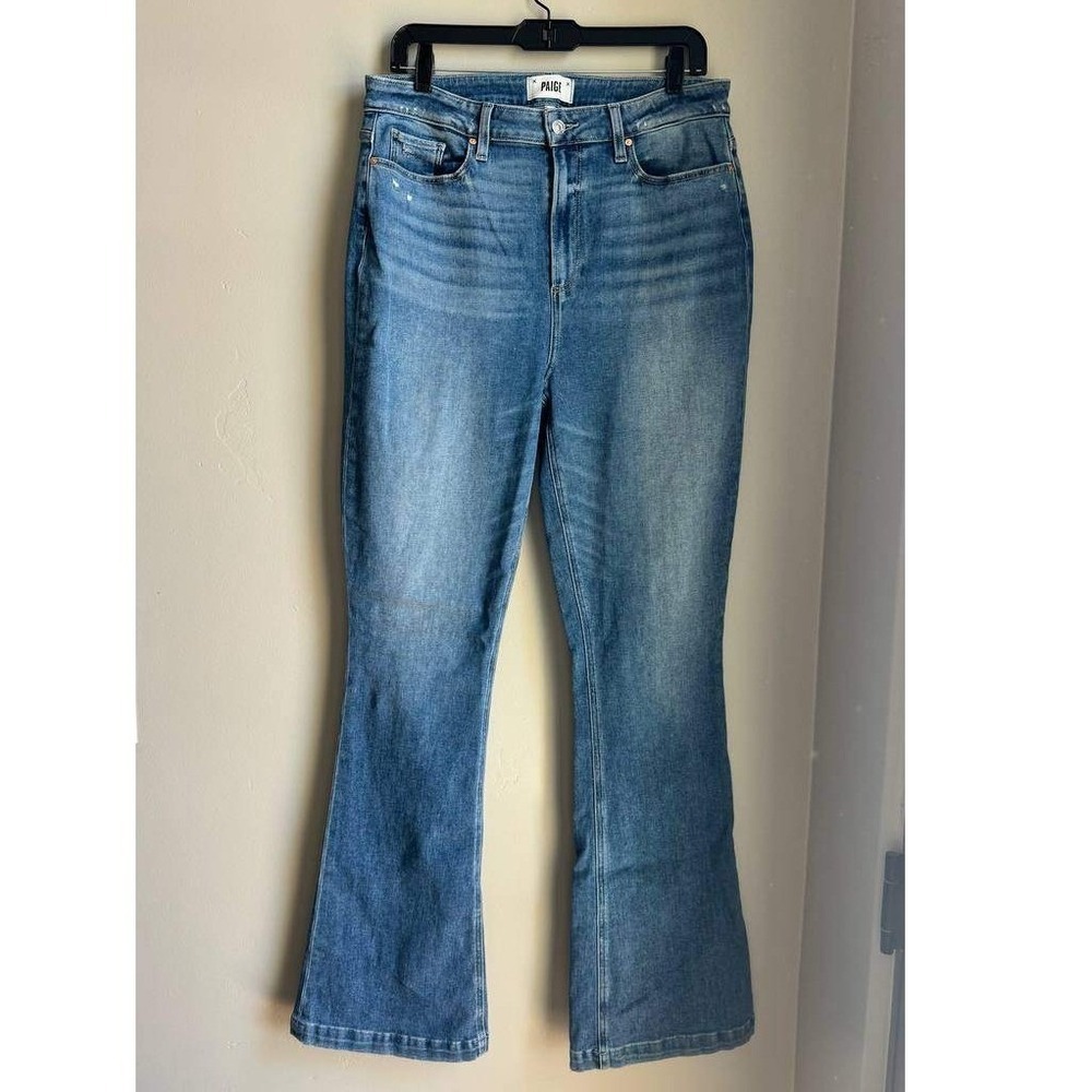 PAIGE Iconic High Rise Flare Bootcut Jeans Denim 33 Western Cottagecore Chic